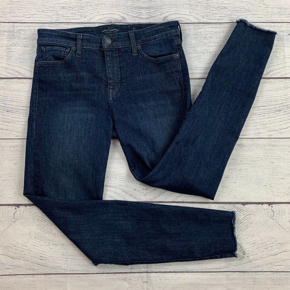 Lucky Brand Jeans sz 6 / 28 Ava Super Skinny Dark Wash Inseam 27.5" Raw Hem